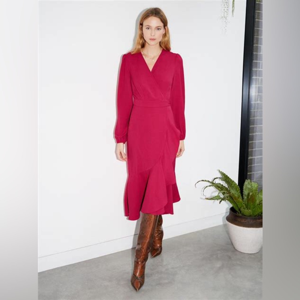 kitri Wrap Midi Dress in Berry